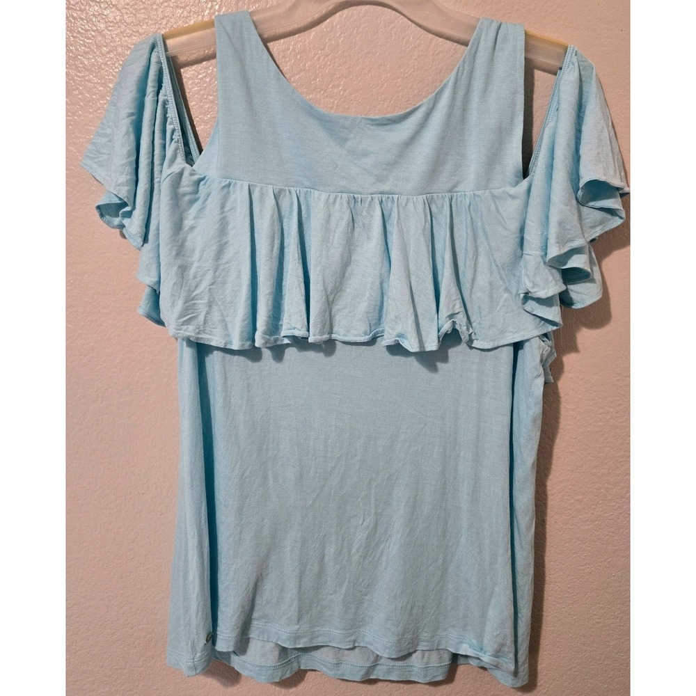 Lilly Pulitzer Lyra Blue Ruffle Cold Shoulder Top Size Large